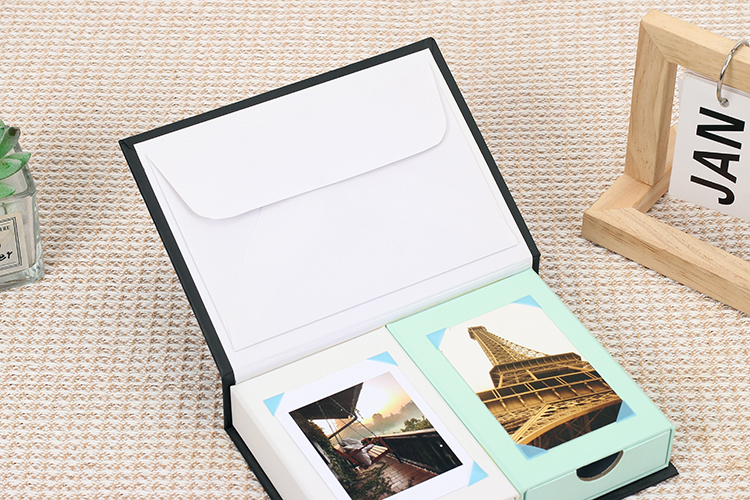 photo album with paper between pages